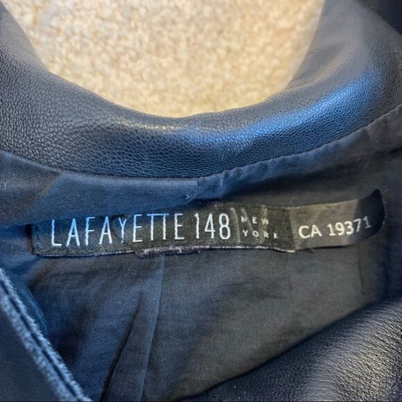 LAFAYETTE 148 Black ruched Front zipper soft lambskin leather jacket Sz 14 - Picture 9 of 12